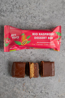 Bio Raspberry Dessert Bar 50 g Box 12 Stück fruchtig, schokoladig, natürlich gut⚠️Produkt wird ungekühlt verschickt⚠️